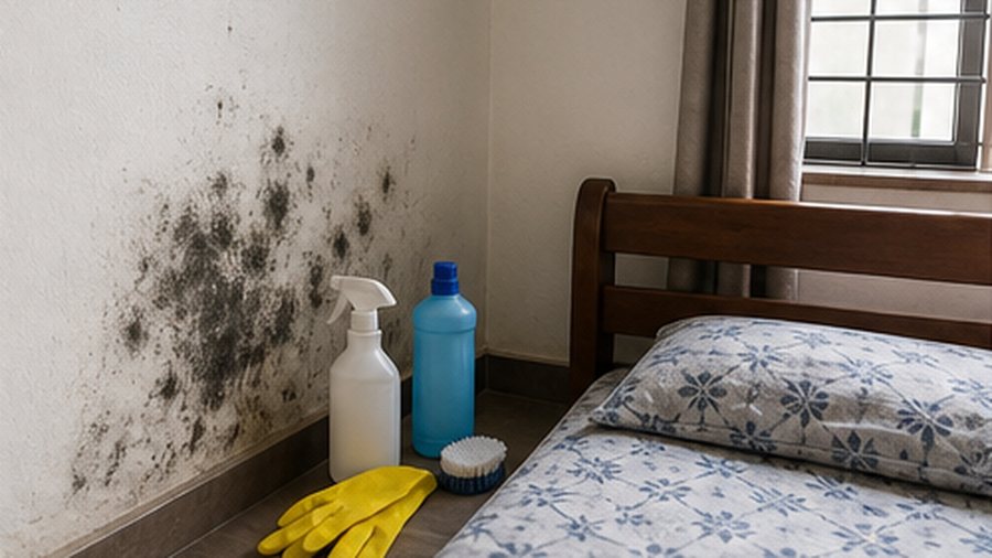 Black mould on bedroom or bathroom wall