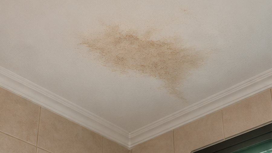 Ceiling leak below an upstairs bathroom